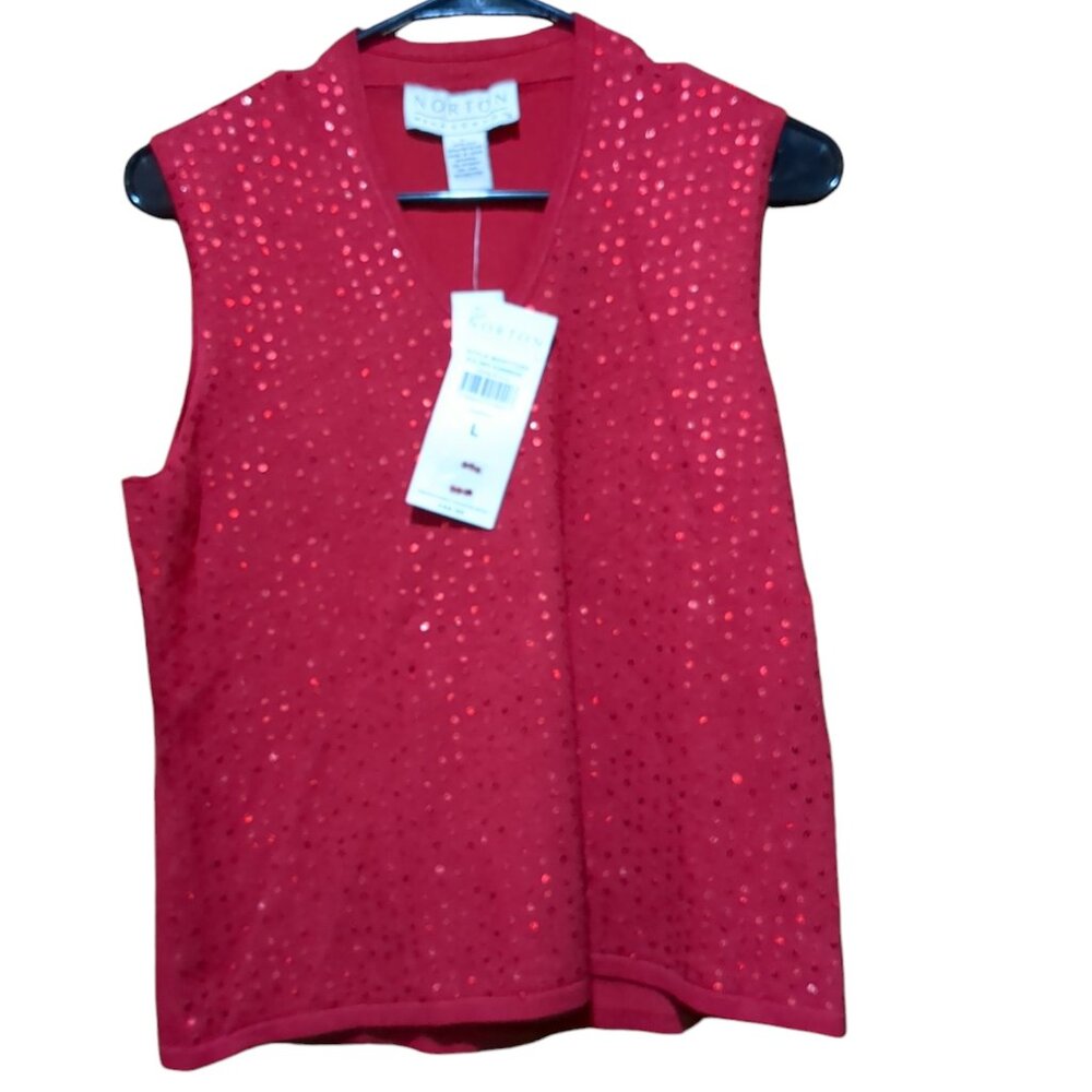 NORTON MCNAUGHTON. Women's  Red Sequin Top Size Lg.